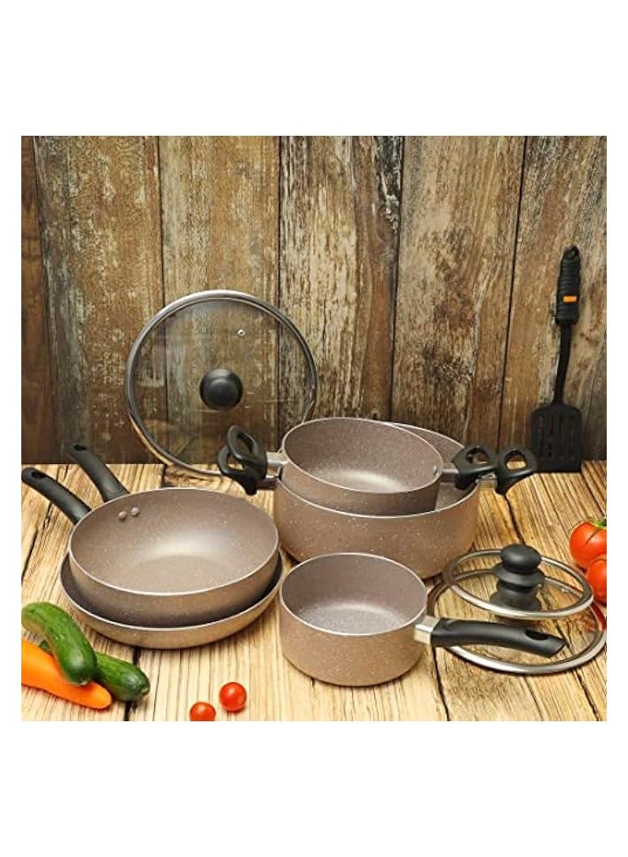 Green Tiger Granite Coated Non stick Smart Cookware Set 9Pcs DC1577BGE Induction Compatible 26cm Casserole + Lid 20cm Casserole + Lid, 26cm Frypan, 24cm Wok Pan,16cm Saucepan - Image 3