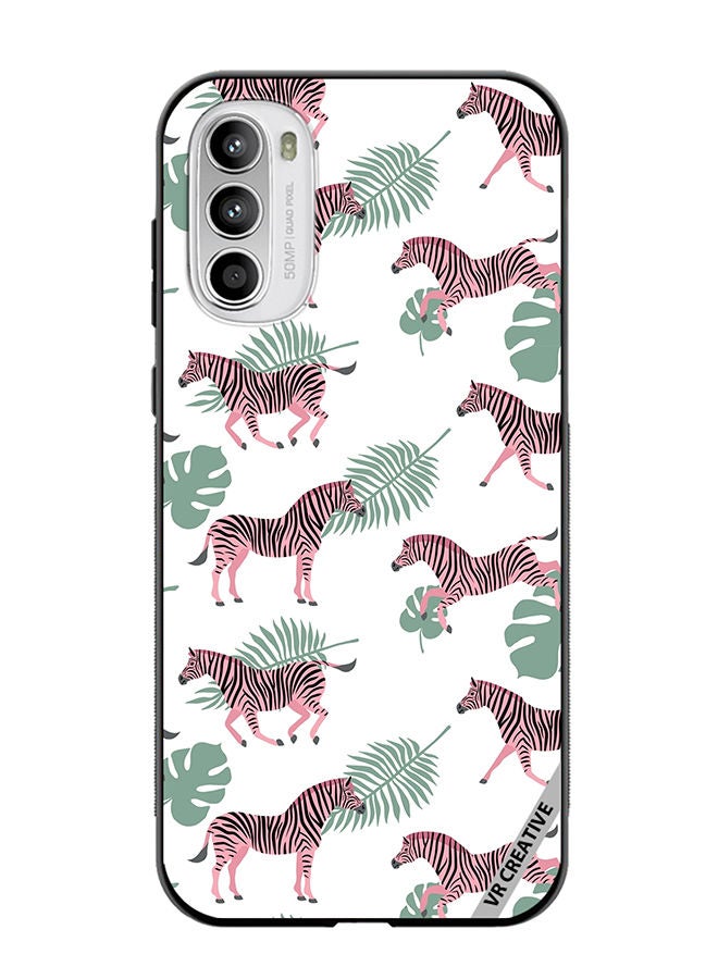 VR CREATIVE Protective Case Cover For Motorola Moto G82 Vector Zebra And Palm Leaves Isolated On White Design Multicolour - Image 1