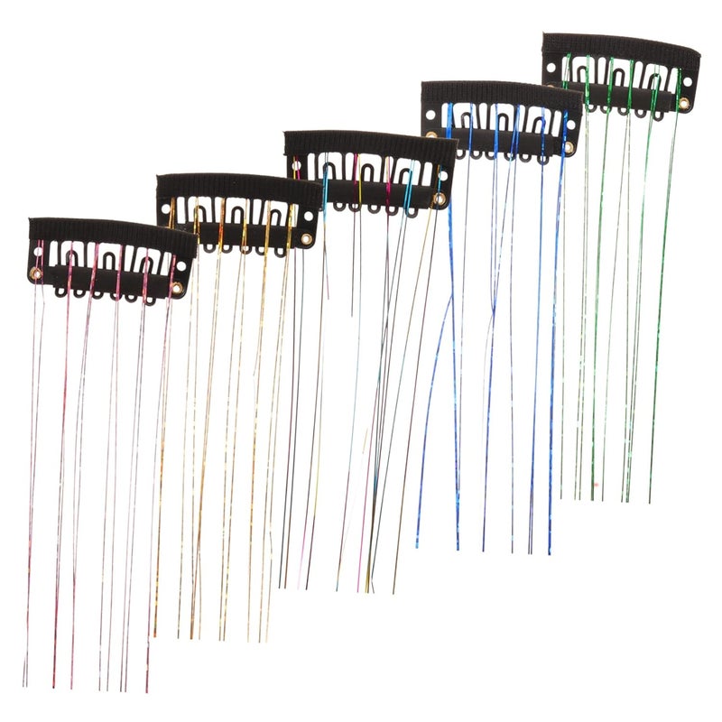 Healeved Colorful Hair Tinsel Extensions Kit 5pcs Heat Resistant Glitter Tinsel for Women Girls Clip-in Hair Accessories Tools for Festive Styles - Image 1