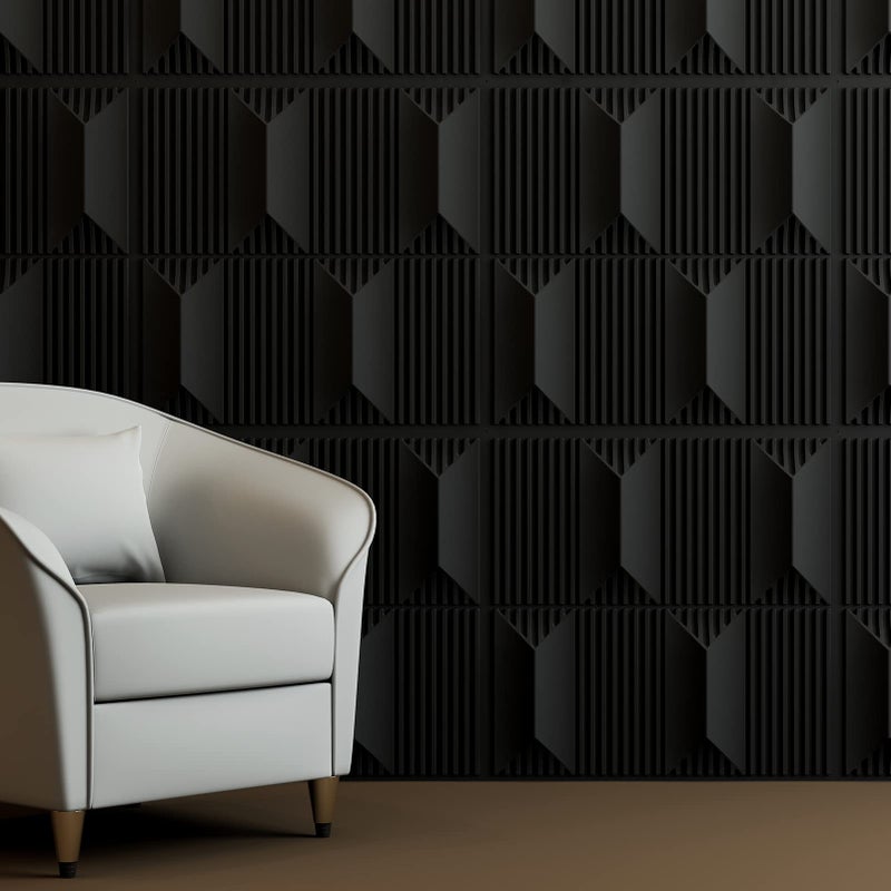 Art3dwallpanels PVC 3D Wall Panel for Interior Wall Dcor 197 x 197 Wall Decor PVC 3D Wall Panels 3D Textured Wall Panels Pack of 12 Tiles Black - Image 2