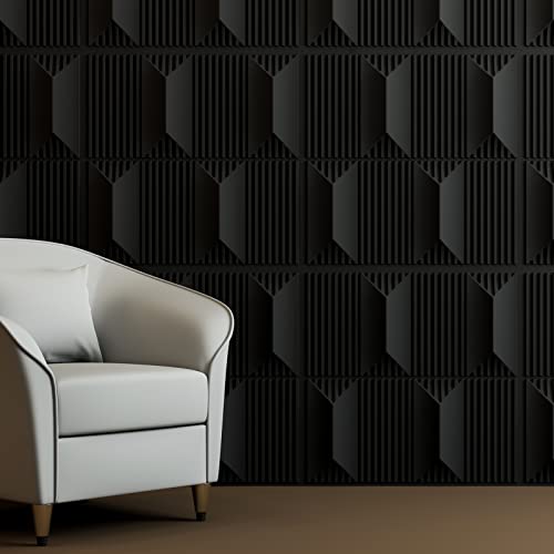 Art3dwallpanels PVC 3D Wall Panel for Interior Wall Dcor 197 x 197 Wall Decor PVC 3D Wall Panels 3D Textured Wall Panels Pack of 12 Tiles Black - Image 1