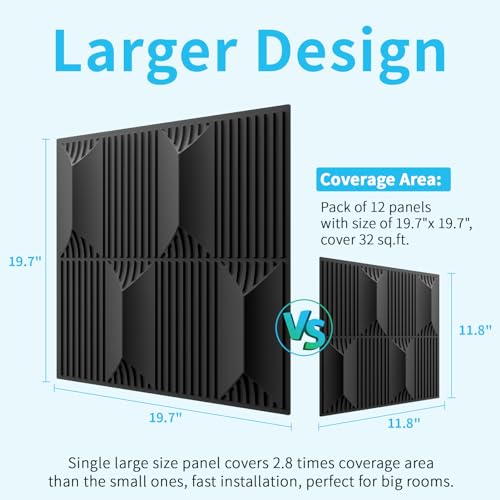 Art3dwallpanels PVC 3D Wall Panel for Interior Wall Dcor 197 x 197 Wall Decor PVC 3D Wall Panels 3D Textured Wall Panels Pack of 12 Tiles Black - Image 3