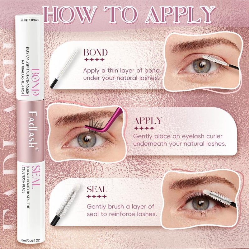 FADLASH Lash Bond and Seal 12ml Cluster Lash Glue for Eyelash Clusters Waterproof Eyelash Glue for DIY Eyelash Extensions Strong Hold - Image 4