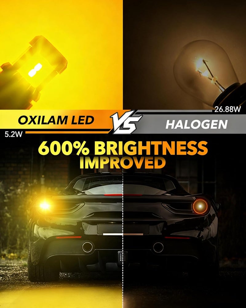 OXILAM لمبة إشارة الانعطاف 1156 LED باللون الأصفر الكهرماني 2200 كلفن شديدة السطوع BA15S 1141 1003 7506 لمبات LED عالية الطاقة مع 12 قطعة من رقائق 3020SMD، عبوة من قطعتين - Image 3