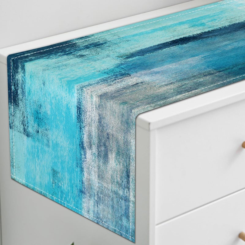 AILUER Teal Grey Table Runners Modern Art Farmhouse Linen Turquoise Table Runners Dresser Scarves Retro Rustic Style for Party Kitchen Dining Table Coffee Holiday Party Decor (Teal Grey, 13"x 71") - Image 3