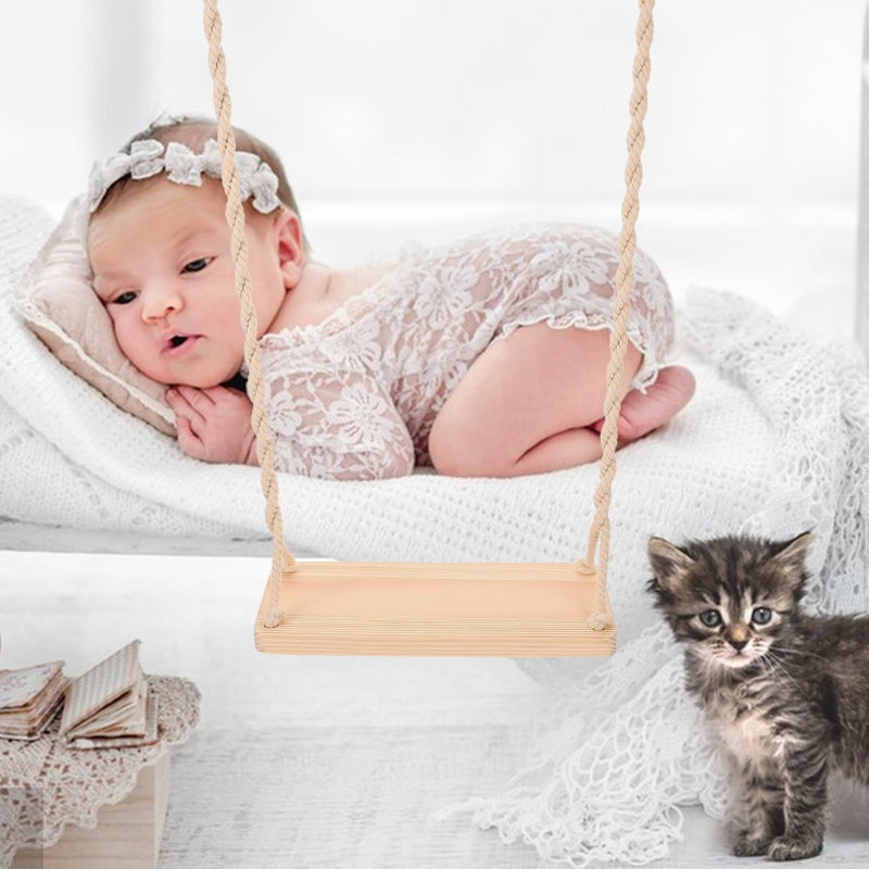 Wooden Swing Photography Prop Portable Lightweight Natural Indoor Outdoor - Image 5