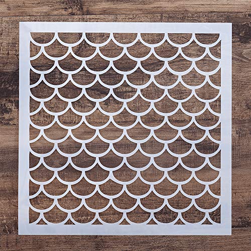 SLGIFT DIY Decorative Fish Scale Stencil Template for Painting on Walls Furniture Crafts (15 by 15 cm) - Image 1