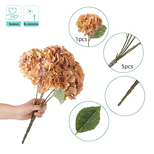 Kimura's Cabin Kimuras Cabin 2 Bouquets Faux Hydrangea Flowers Vintage Artificial Silk Hydrangeas 10Heads Fake Floral Arrangements Wedding Party Autumn Garden Home Kitchen Table Center Decoration Brown - Image 3