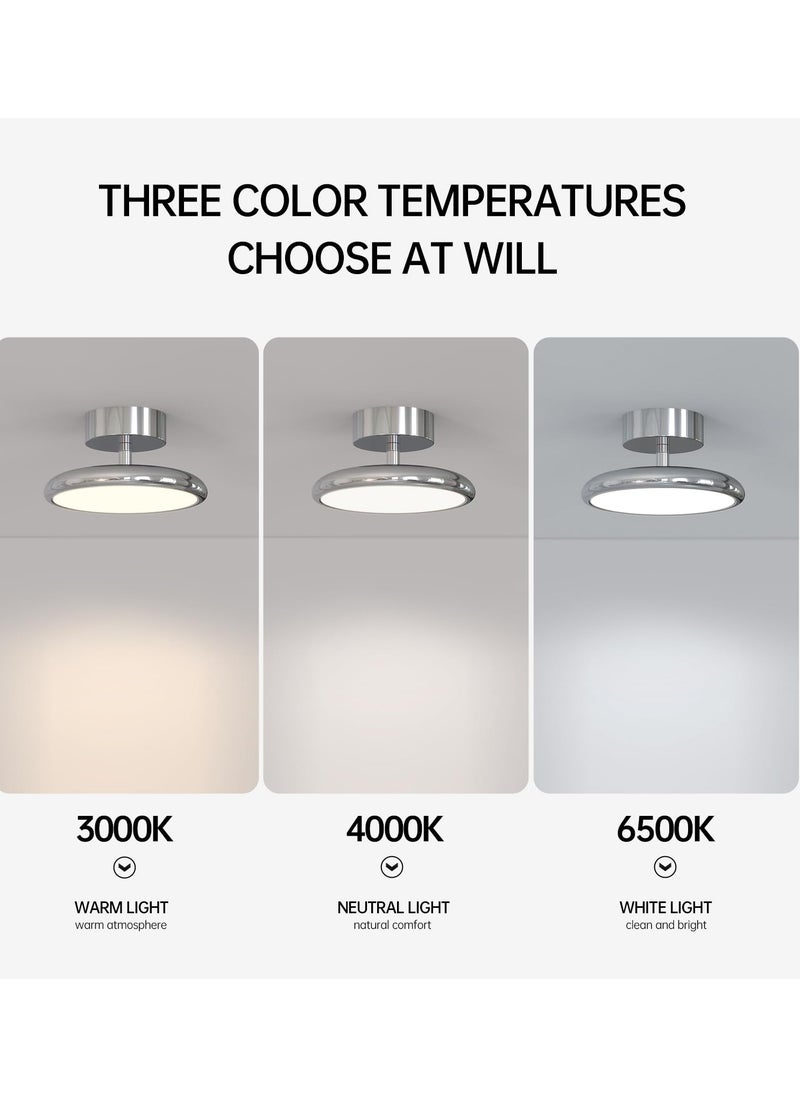 Ganeed LED Ceiling Light,20cm Dimmable Semi Flush Mount Ceiling Lamp,Modern Disc Silver Pendant Light,3000-6500K 15W Small Light Fixture Ceiling for Kitchen,Hallway,Foryer,Bedroom,Dining Room,Garage  - Image 5