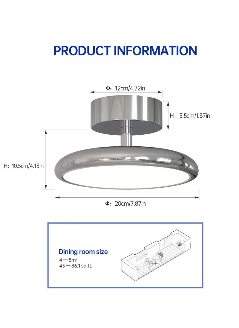 Ganeed LED Ceiling Light,20cm Dimmable Semi Flush Mount Ceiling Lamp,Modern Disc Silver Pendant Light,3000-6500K 15W Small Light Fixture Ceiling for Kitchen,Hallway,Foryer,Bedroom,Dining Room,Garage  - Image 3