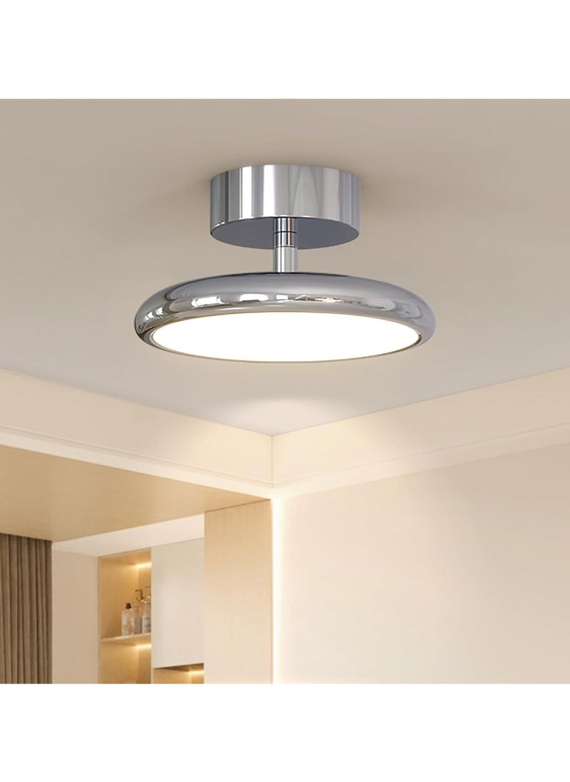 Ganeed LED Ceiling Light,20cm Dimmable Semi Flush Mount Ceiling Lamp,Modern Disc Silver Pendant Light,3000-6500K 15W Small Light Fixture Ceiling for Kitchen,Hallway,Foryer,Bedroom,Dining Room,Garage  - Image 1