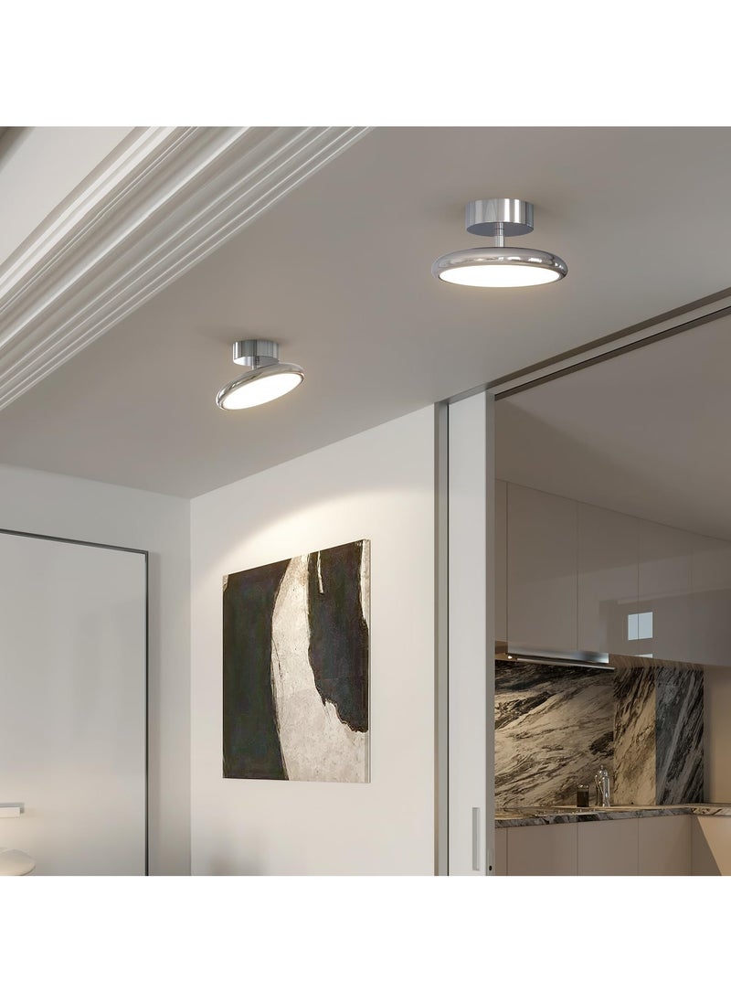 Ganeed LED Ceiling Light,20cm Dimmable Semi Flush Mount Ceiling Lamp,Modern Disc Silver Pendant Light,3000-6500K 15W Small Light Fixture Ceiling for Kitchen,Hallway,Foryer,Bedroom,Dining Room,Garage  - Image 2