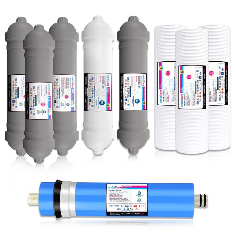 amiciCare Premium RO Water Filter Set – 3X B12 Filters, 3X Spun Filters, Carbon, Sediment & 2000TDS RO Membrane | One-Year Pack | Mineral-Enhanced, Clean & Healthy Water - Image 1