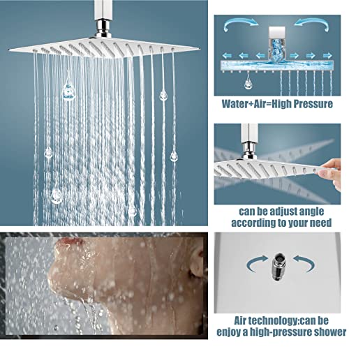 Aolemi Ceiling Mount Shower System Rain Shower Head with Handheld Spray High Pressure Shower Faucet Set Rough-in Valve Shower Trim Kit Included Bathroom Polish Chrome 10 Inch Ceiling Shower Head - Image 3