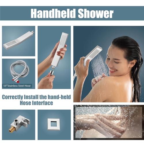 Aolemi Ceiling Mount Shower System Rain Shower Head with Handheld Spray High Pressure Shower Faucet Set Rough-in Valve Shower Trim Kit Included Bathroom Polish Chrome 10 Inch Ceiling Shower Head - Image 4