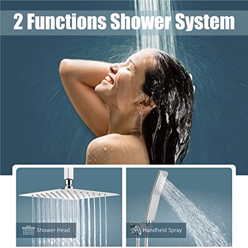 Aolemi Ceiling Mount Shower System Rain Shower Head with Handheld Spray High Pressure Shower Faucet Set Rough-in Valve Shower Trim Kit Included Bathroom Polish Chrome 10 Inch Ceiling Shower Head - Image 2