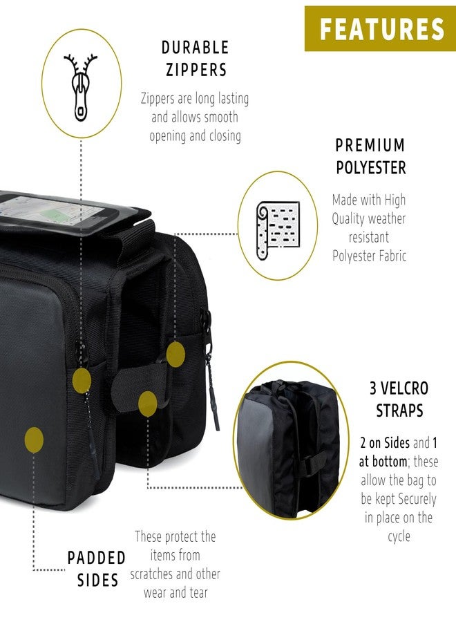 TRAVALATE® Polyester Bicycle Double Sided Front Frame Handlebar Bag - Top Tube Cycle Bag for up to 7 inch Phones (Black) - Image 4