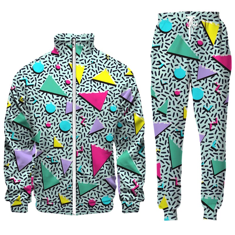 Arssm Retro 80s 90s Outfit Sets for Men Vintage Jacket and Joggers Sweatpants Tracksuit Streetwear Green L - Image 1