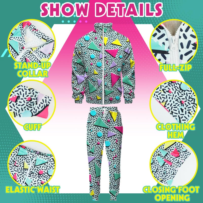 Arssm Retro 80s 90s Outfit Sets for Men Vintage Jacket and Joggers Sweatpants Tracksuit Streetwear Green L - Image 2
