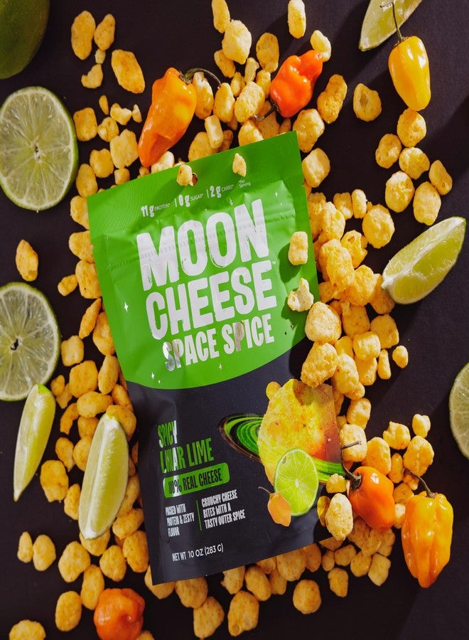 Moon Cheese Space Spice, Spicy Lunar Lime, Crunchy, Protein-Rich Cheese Snack Chips, Keto Friendly, 100% Real Cheese, Low Carb, Gluten-Free, No Sugar, 10 oz Bags (Pack of 2) - Image 3