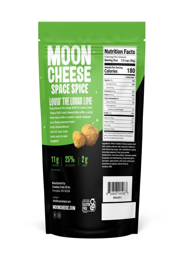 Moon Cheese Space Spice, Spicy Lunar Lime, Crunchy, Protein-Rich Cheese Snack Chips, Keto Friendly, 100% Real Cheese, Low Carb, Gluten-Free, No Sugar, 10 oz Bags (Pack of 2) - Image 2