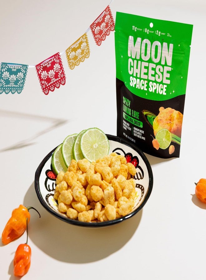 Moon Cheese Space Spice, Spicy Lunar Lime, Crunchy, Protein-Rich Cheese Snack Chips, Keto Friendly, 100% Real Cheese, Low Carb, Gluten-Free, No Sugar, 10 oz Bags (Pack of 2) - Image 4