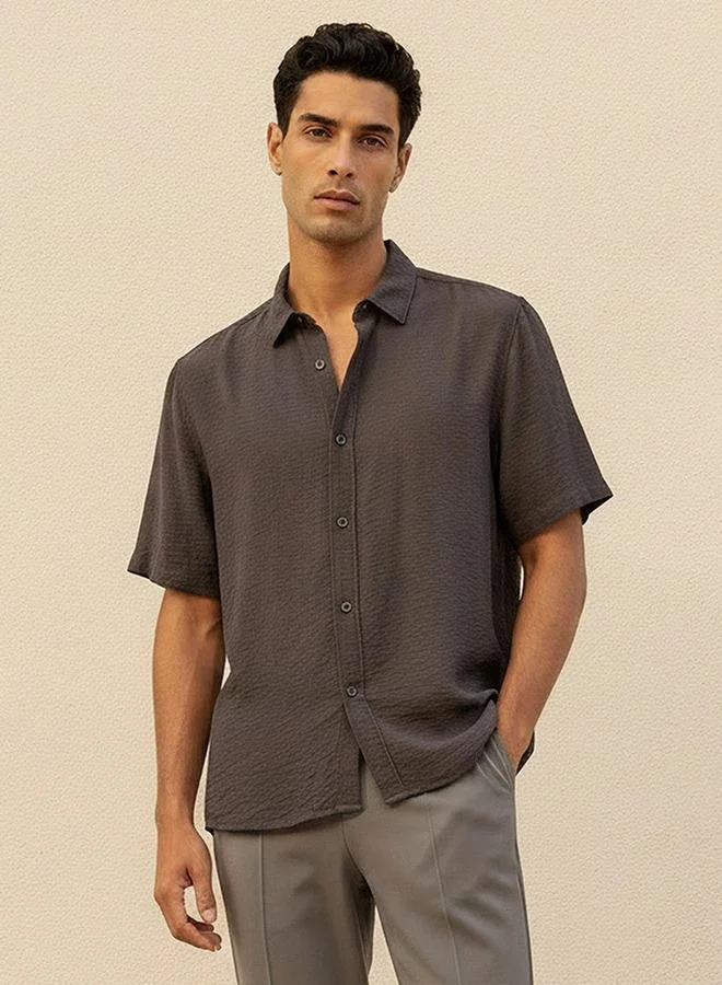 Splash FAV Basic Regular Fit Collared Textured Short Sleeves Shirt