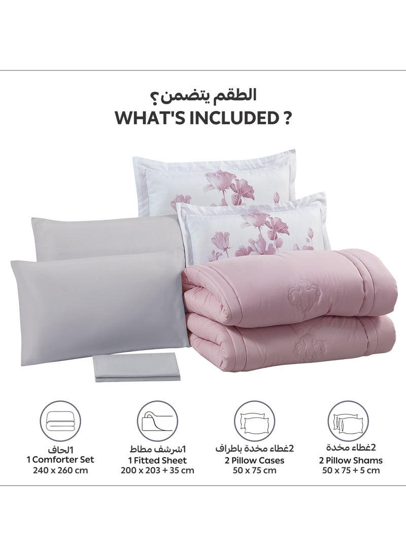 Donetella Bedding Comforter Set, King Size Fits 200x200 cm - 6-Pcs Digital Print Quilted Bed Set, Microfiber Fabric - 1 Comforter, 1 Fitted Sheet, 2 Pillow Shams, 2 Pillowcases  - Image 4