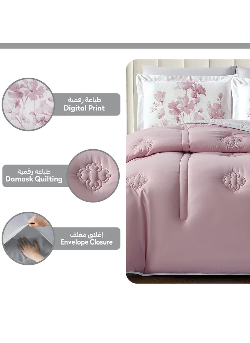 Bedding Comforter Set, King Size Fits 200x200 cm - 6-Pcs Digital Print Quilted Bed Set, Microfiber Fabric - 1 Comforter, 1 Fitted Sheet, 2 Pillow Shams, 2 Pillowcases