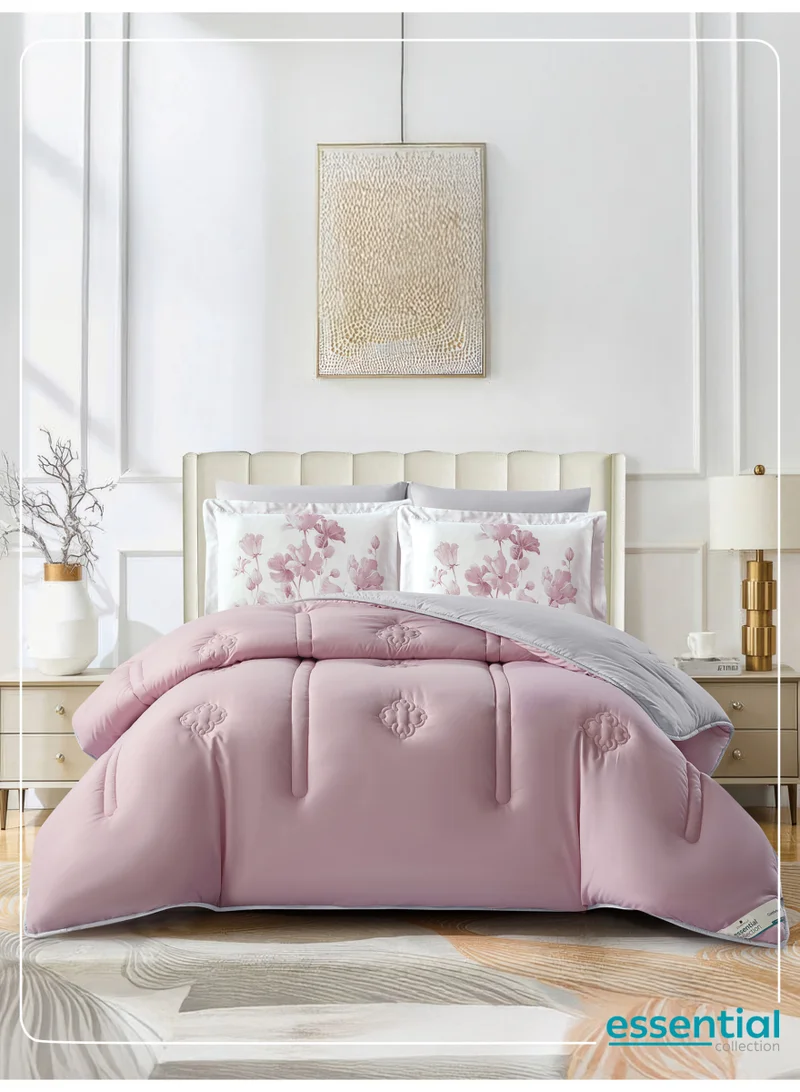 Donetella Bedding Comforter Set, King Size Fits 200x200 cm - 6-Pcs Digital Print Quilted Bed Set, Microfiber Fabric - 1 Comforter, 1 Fitted Sheet, 2 Pillow Shams, 2 Pillowcases