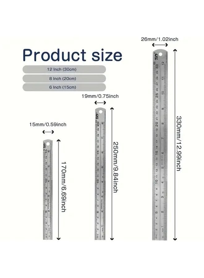 6 Pack 6 Inch Stainless Steel Ruler Metal Straightedge Metric Imperial Measurement Tool - Image 3