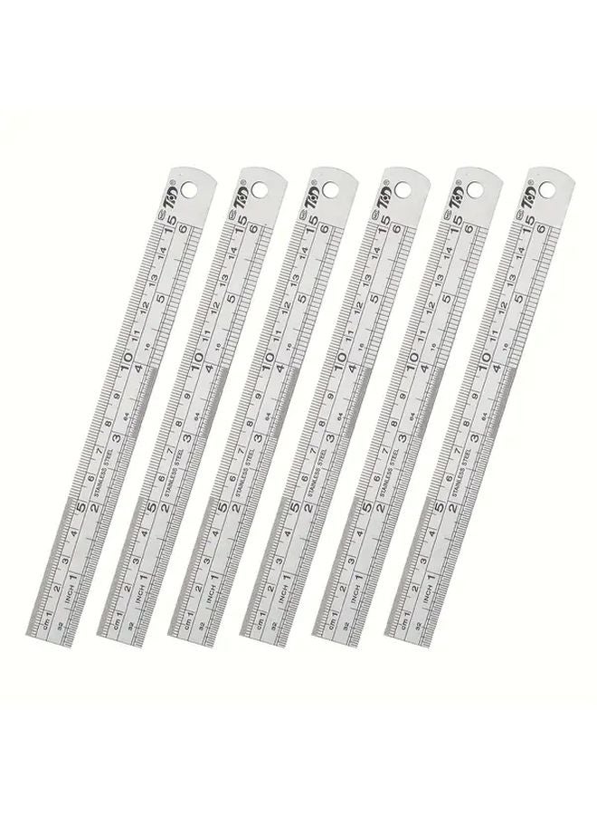 6 Pack 6 Inch Stainless Steel Ruler Metal Straightedge Metric Imperial Measurement Tool - Image 1