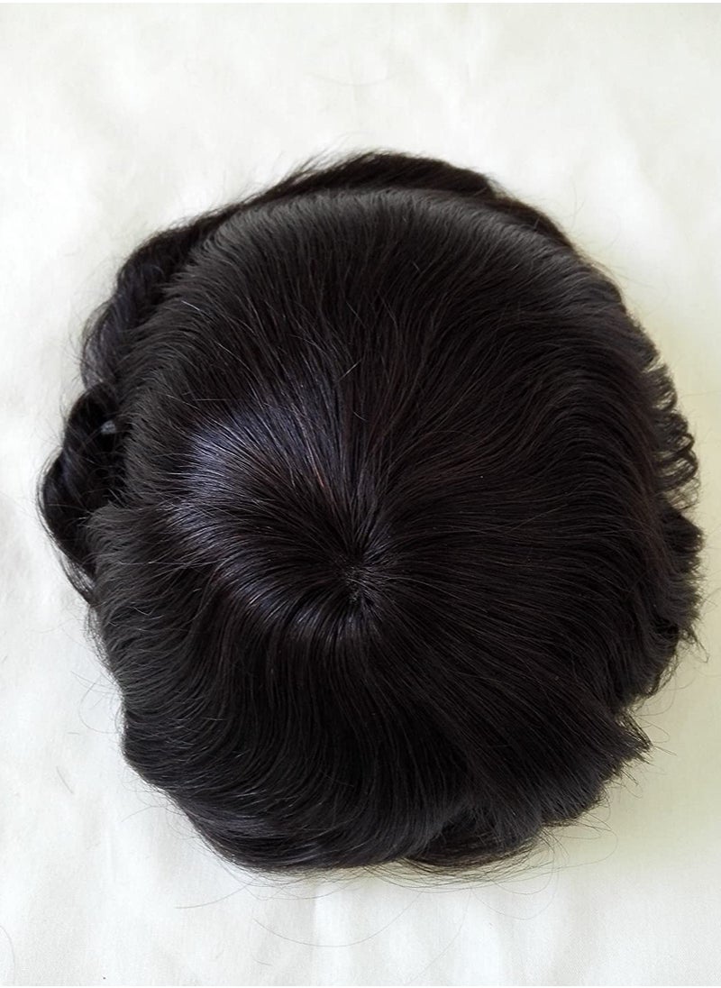 Estelle - Australian Hair Patch for Men, 100% Human Hair, Natural Looking Thin Front Lace Hair black - Image 1