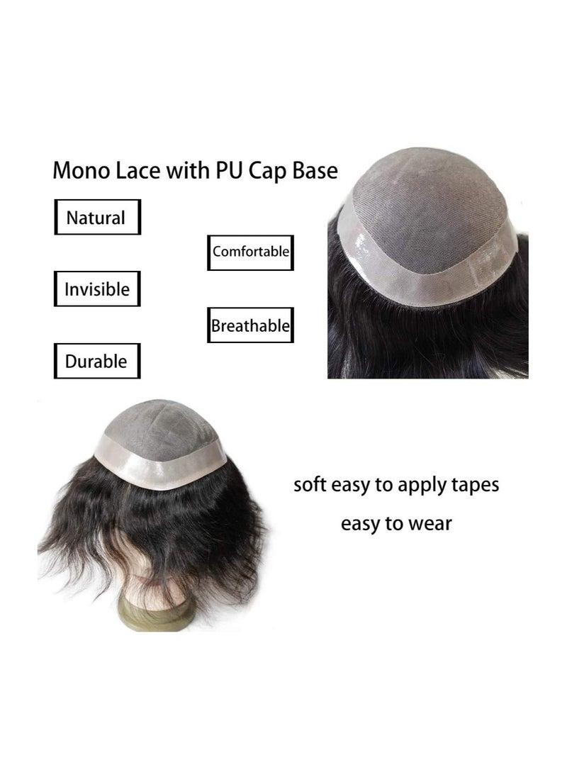 Estelle - Australian Hair Patch for Men, 100% Human Hair, Natural Looking Thin Front Lace Hair black - Image 1