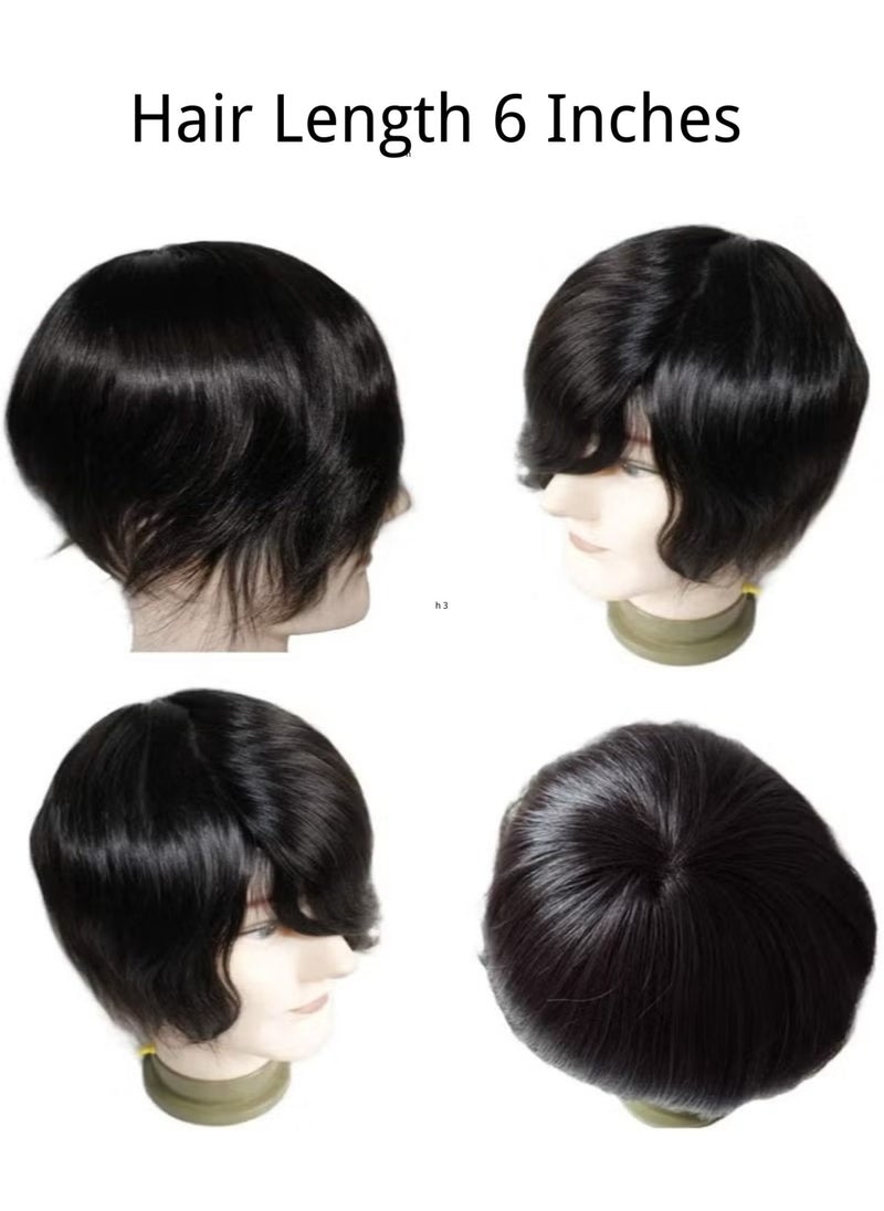 Estelle - Australian Hair Patch for Men, 100% Human Hair, Natural Looking Thin Front Lace Hair black - Image 1