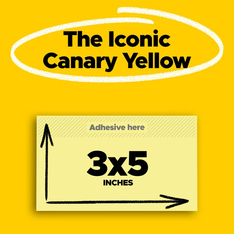 Post-it Notes, 3 in x 5 in, 12 Sticky Notes Pads, 100 Sheets per Pad, Canary Yellow, The Original Post-it Note, School Supplies and Oï¬ƒce Products - Image 2