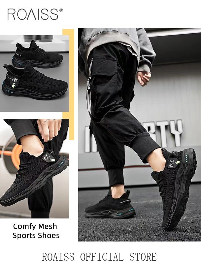 رويس أحذية رياضية منخفضة الرقبة للرجال، مريحة، خفيفة الوزن، أحذية جري ممتصة للصدمات، أحذية كاجوال سوداء برباط بمقدمة مستديرة، أنشطة خارجية، عصرية ومتعددة الاستخدامات - Image 5