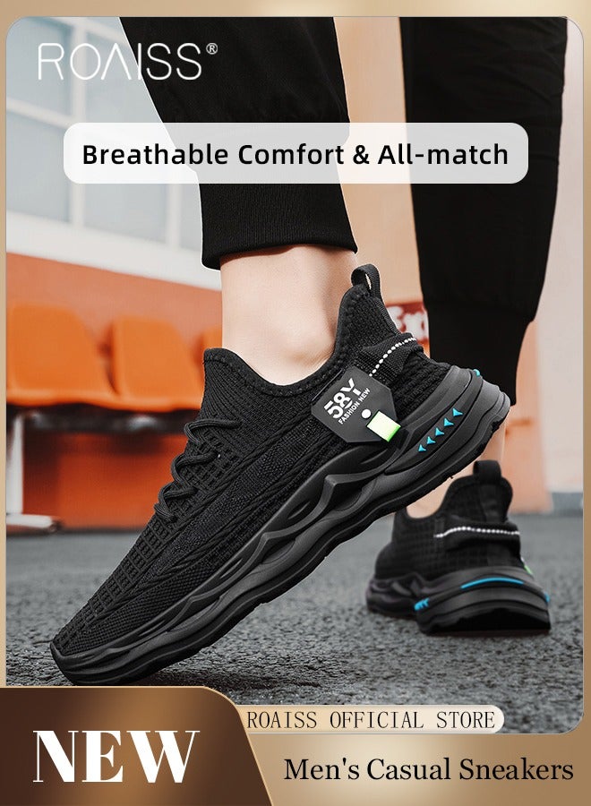 رويس أحذية رياضية منخفضة الرقبة للرجال، مريحة، خفيفة الوزن، أحذية جري ممتصة للصدمات، أحذية كاجوال سوداء برباط بمقدمة مستديرة، أنشطة خارجية، عصرية ومتعددة الاستخدامات - Image 3