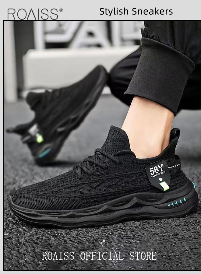 رويس أحذية رياضية منخفضة الرقبة للرجال، مريحة، خفيفة الوزن، أحذية جري ممتصة للصدمات، أحذية كاجوال سوداء برباط بمقدمة مستديرة، أنشطة خارجية، عصرية ومتعددة الاستخدامات - Image 1