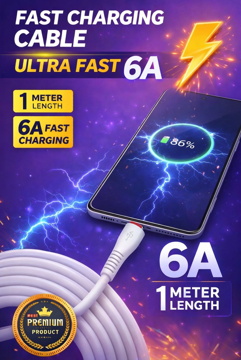 كابل بيانات سريع 3A | USB-A إلى Type-C | 1م نايلون مضفر | مقاوم للتشابك، متين وطويل الأمد | شحن سريع لجميع أجهزة USB-C - Image 2