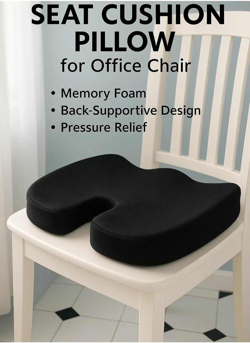 Denx Seat Cushion Pillow For Office Chair, Non-Slip Memory Foam Chair Pad For Back, Sciatica And Tailbone Pain Relie, Desk Chair Cushion For Car, Wheelchair, Airplane - Image 2