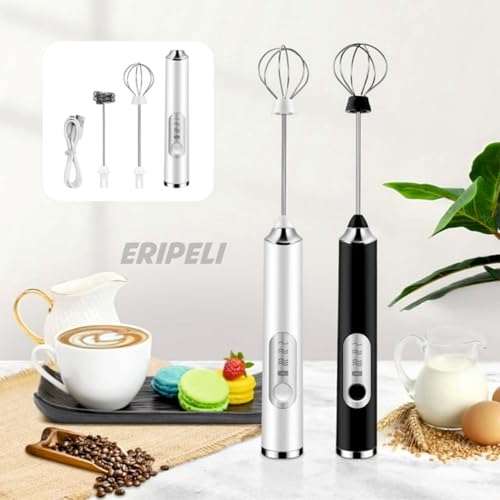 Eripeli خلاط يدوي إيريبلي مع مضرب قهوة ومضرب حليب قابل لإعادة الشحن عبر USB لصنع الرغوة الكهربائية لكابتشينو، أبيض - Image 4