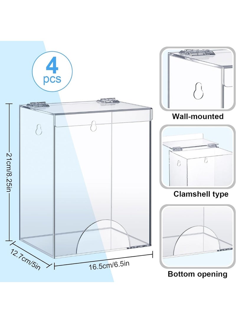 Slasa SLASA 4 Pcs Large Acrylic Dispenser 6.5"x5"x8.25" – Wall Mount or Tabletop PPE Holder for Hair Nets, Emesis Bags, Goggles, Gloves, Shoe Covers, Beard Nets – Clear Acrylic Organizer – Set of 4  - Image 3