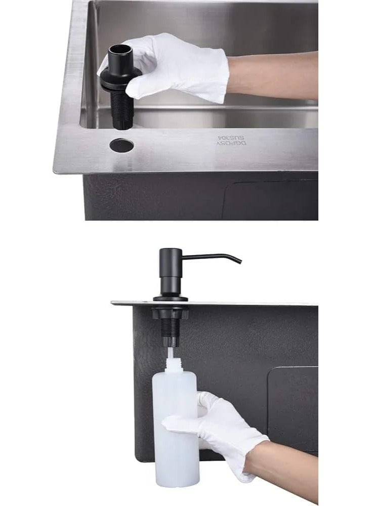 Soap Dispenser for Kitchen Sink, Stainless Steel Brushed Nickel Compact Soap Dispenser with 350ml Plastic Bottle and Extension Tube Refillable Liquid Dispenser for Countertop - Image 1