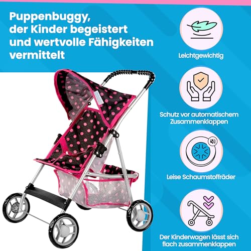 Kinderplay Baby Doll Stroller Pram for Girls Umbrella Stroller for Kids Lightweight Play Carriage for Toddler Ages 2 Years Baby Doll Accessories with Storage 2205Inch Handle Height Model KP0280G - Image 5