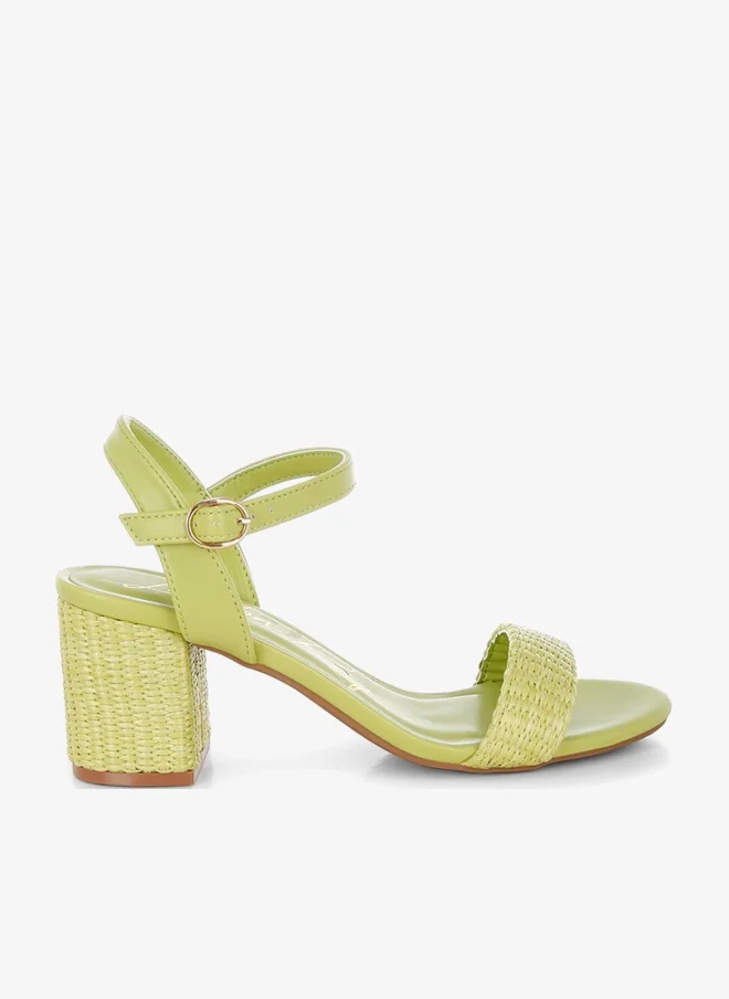 London Rag Raffia Pin Buckle Block Heels in Green