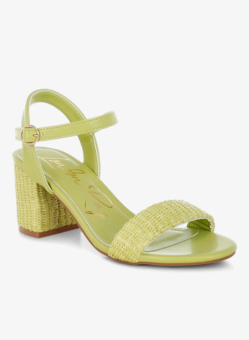 London Rag Raffia Pin Buckle Block Heels in Green