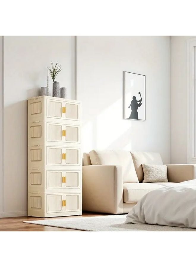 Cream 3 Floor Stackable Foldable Plastic Storage Trunks Organizer For Shoes Books Linens - Image 1