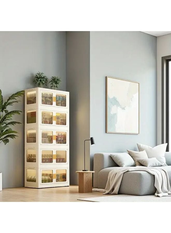 Cream 3 Floor Stackable Foldable Plastic Storage Trunks Organizer For Shoes Books Linens - Image 4