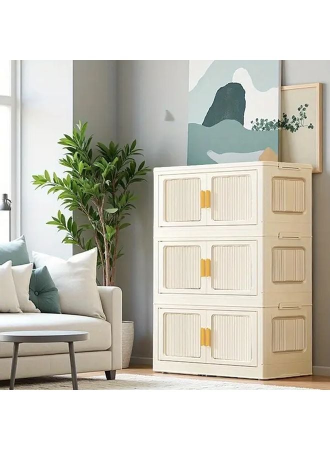 Cream 3 Floor Stackable Foldable Plastic Storage Trunks Organizer For Shoes Books Linens - Image 5